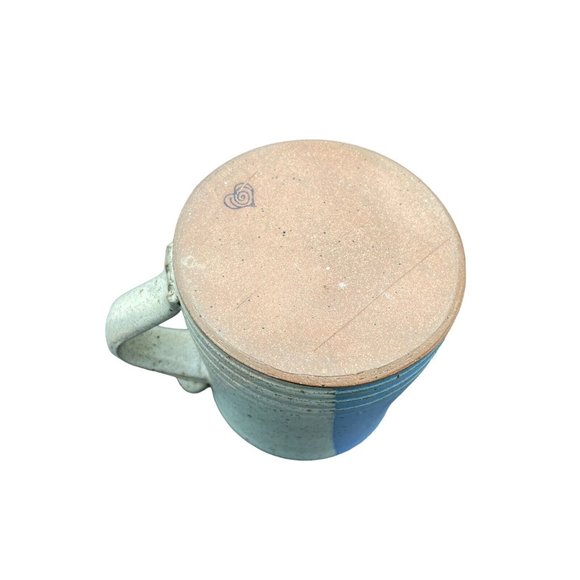 Honey Creek Art Pottery Mug Heavy Blue Cream Heart Man Runnng - Picture 6 of 8